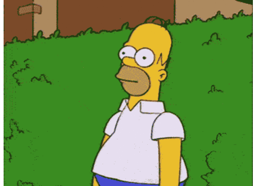 Homer Simpson smoothly slipping into the bushes, dodging the awkwardness.