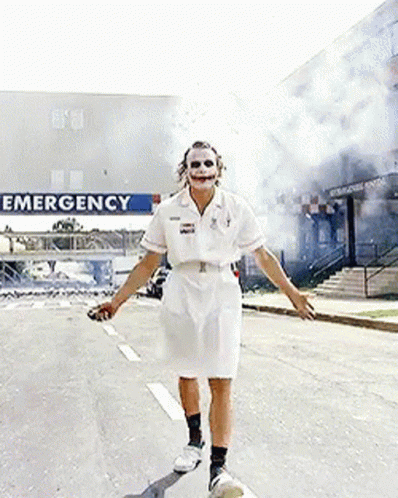 Joker blowing up a hospital with caption 