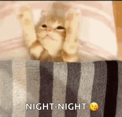 Adorable animated character saying good night with a smile before bedtime.